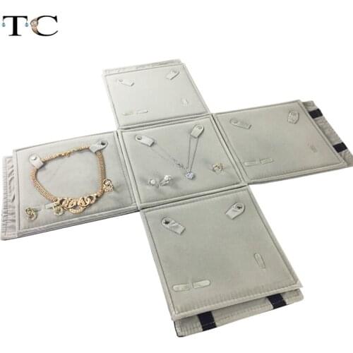 Square Set Jewelry Roll Pack Necklace Pendant Ring and Portable Set Roll Pack Velvet Jewellery Display Organizer