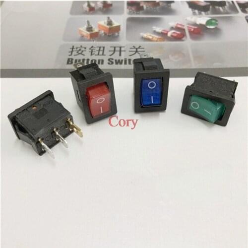 Mini Boat Rocker Switch ON/OFF 3Pins SPST AC 250V/6A 125V/10A 21x15mm Red/Yellow/Blue/Green Light