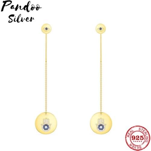 Fashion Charm Sterling Silver Copy 1:1 Copy,Yellow Silver Lucky Hand Long Earrings Women 2021 Luxury Jewelry Gift