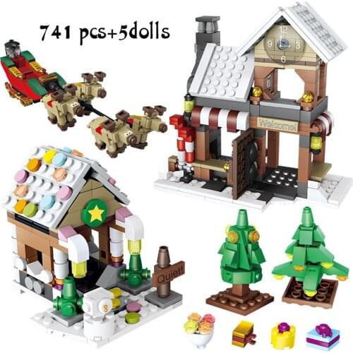 New Santa wagon snow house Christmas Tree Train DIY building blocks Puzzle childrens toys Christmas gifts