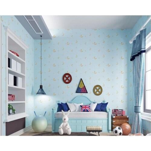 Beibehang wallpaper for kids room papel mural Cartoon non-woven wallpaper warm background starry moon flash wallpaper Vinyl wall