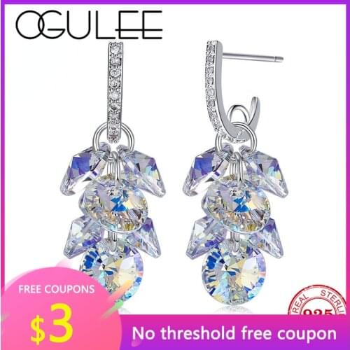 OGULEE Silver Earrings Fashion Jewelry Luxury Exquisite Dazzling Crystal Waterdrop Drop Earrings Women Earrings Holiday Gift