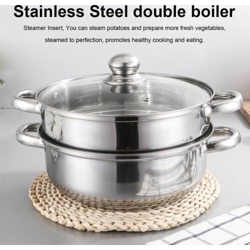 Double Steamer boiler Stainless Steel Stack and Steam Pot Set Kitchen 28cm 2-Tier Space-Saving Multifunction
