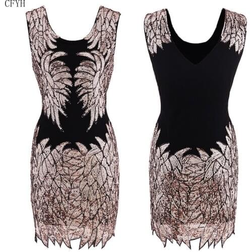 1920s Gatsby Charleston Flapper Party Dress Back Cut Out Sleeveless Embroidery Flower Sequin Beaded Vintage Little Black Dress