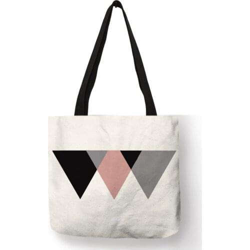 Simple Women Tote Bag Geometric Pattern Black and White Printed Handbags Eco Linen Reusable Casual Bags for Ladies Girls