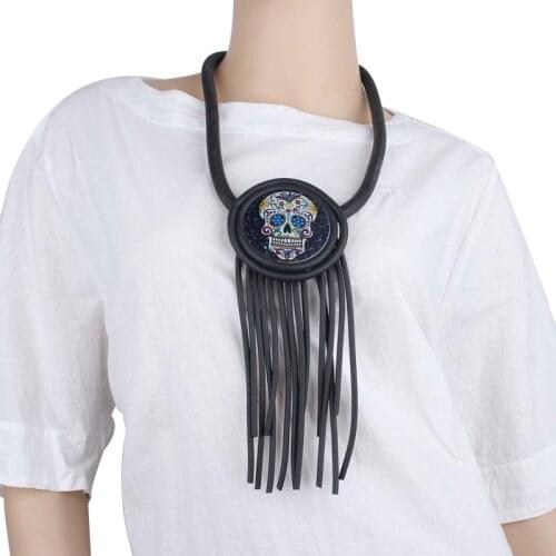 Multicolor Skull Printing Necklace Unusual Retro Gothic Tassel Rubber Chain Pendant Necklace Aesthetic Jewelry Gift For Women