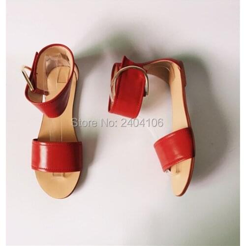 Plain Leather Girls Sweet Fashion Sandalias Summer Shoes Big Buckled Ankle Strap Flat Sandals Women Casual Flats Plus Size 34-43