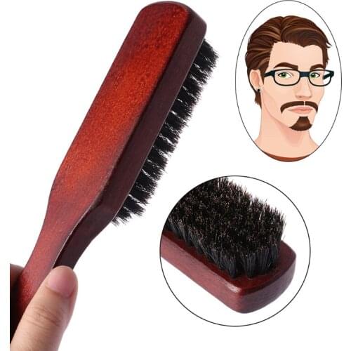 Hair Brush Wood Handle Boar Bristle Beard Comb Styling Detangling Straightening