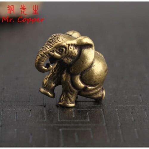 Pure Copper Elephant Small Statue Feng Shui Ornaments Handmade Brass Animal Crafts Home Decor Office Desk Decorations for Room