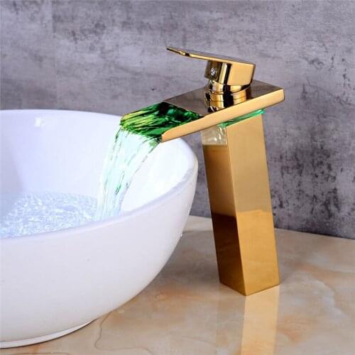 Bathroom Basin Faucet LED Faucet Gold/Rose Gold Sink Waterfall faucet Single Hole Cold Hot Gold Tap Basin Mixer Taps Torneira