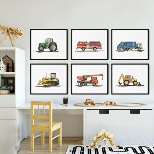 Construction Vehicle Truck Nursery Cartoon Toy Wall Art Canvas Painting Nordic Posters And Prints Wall Pictures Kids Room Decor