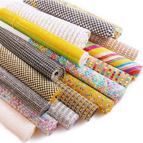 Wedding Decoration 24x40cm Hotfix Acrylic Rhinestone Mesh Trim Ribbon Crystal Stickers For DIY Home Decoration Accessories