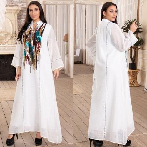 UC Dubai Abaya Muslim Woman Kimono Plus Size Boubou Arabic Dress Djellaba Women Kaftan Moroccan Sequin Gown Islamic Clothes