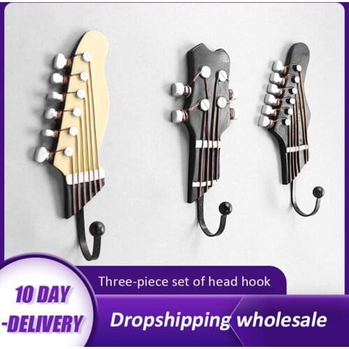 Retro 3 Pcs/Set Guitar Heads Hooks Music Home Resin Clothes Hat Hanger Movie Wall Mounted Hook For Home Decoration Hooks