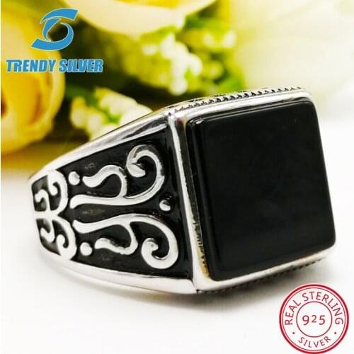 Silver 925 fine jewelry man rings men accessories turquoise gemstone natural black onyx agate wholesale TRENDY SILVER