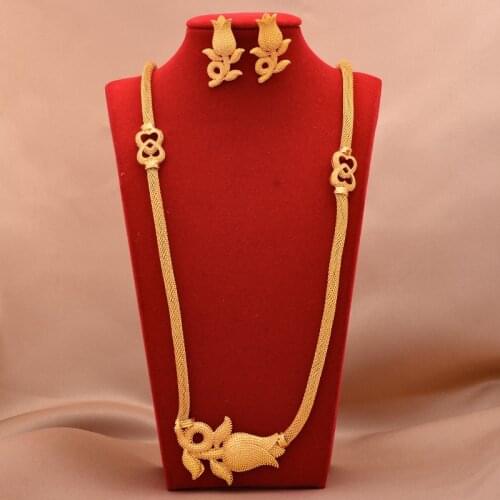 Dubai Jewelry sets 24K gold plated luxury African wedding gifts bridal bracelet necklace earrings ring jewellery set for women