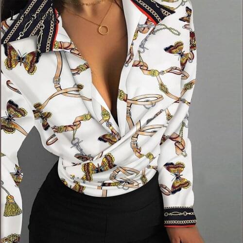 2021 Autumn Office Lady Elegant Lapel Shirt Fashion Newspaper Letter Print Blouse Casual Women Sexy Button Chic Shirts Tops