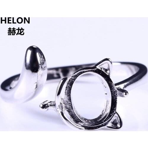 925 Sterling Silver White Gold Color Ring 7x8mm Oval Cabochon Semi Mount Women Trendy Engagement Wedding Fine Jewelry Wholesale