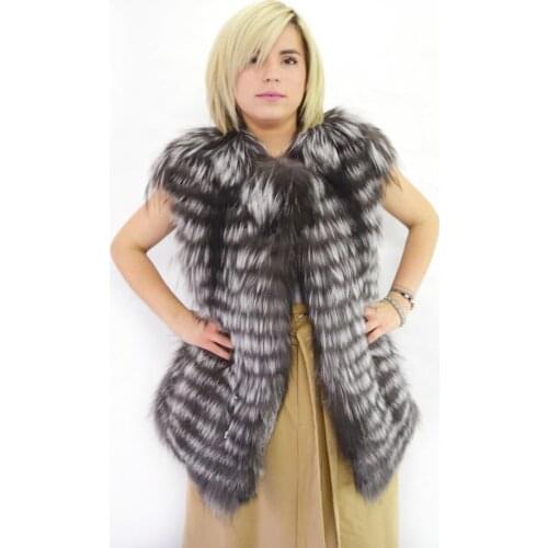 Real fox fur vest, silver fox fur woven vest, ladies fur coat