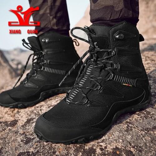 XIANG GUAN winter hiking shoes men anti slip plush lining snow boots men waterproof warm outdoor sport shoes for men or women