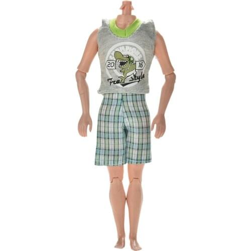 1Set Fashion Wear Casual Suits Doll Clothes Plaid Shirt T-shirt +Pants Prince Outfits For Ken Doll Best Gift