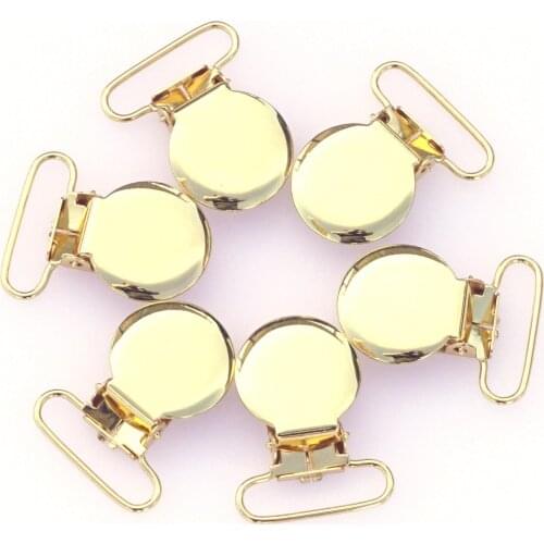 10Pcs Gold Round Shape Pacifier Suspender Clips Baby Pacifier Holder Crafts With Plastic Insert for 25mm Ribbon