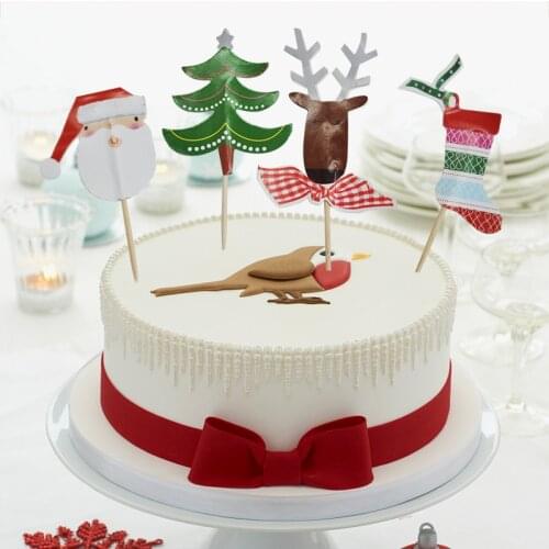 20pcs Picks Christmas Sticks Art Toothpicks Cupcake/Cake/Pie Toppers Party Decoration Xmas Signs Tree/Santa Claus/Elk/Sock prick