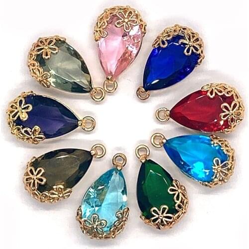 Natural Stone Crystal Necklace Pendant Metal Lace Inlaid Color Gradient Faceted Making Earrings Jewelry Accessories 5 Pieces