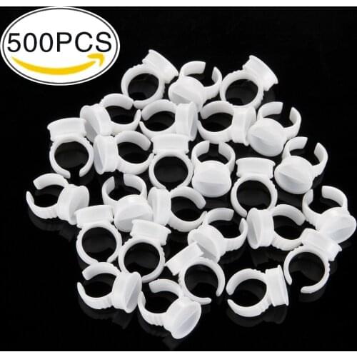 500 pcs Disposable Glue Holder Ring Pallet Adhesive Eyelash Pallet Holder Set For Eyelash Extension Tattoo Pigment