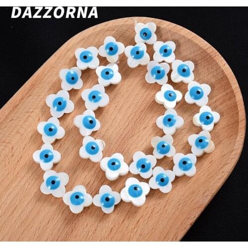 Natural White Flower Shape Evil Eye Shell Beads 10/15mm Charm Loose Spacer Beads For DIY Jewelry Making Necklace Accessories