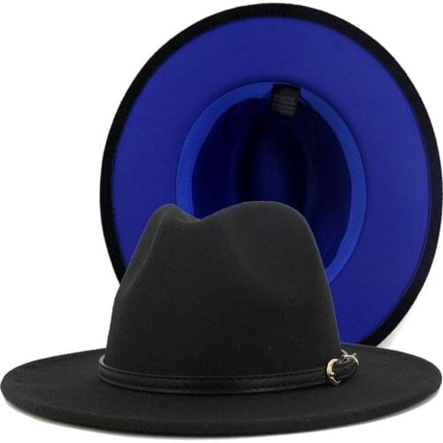 Simple Women Men Two Tone Wool Felt Fedora Hat Gentleman Elegant Wide Brim Lady Spring And Autumn Panama Jazz Church Cap