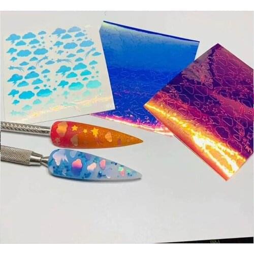 8sheet Holographic Nail Foil colorful 3D Star Sky Graffiti Design Holo Nail Art Transfer Sticker DIY Water Slide Manicure Decals