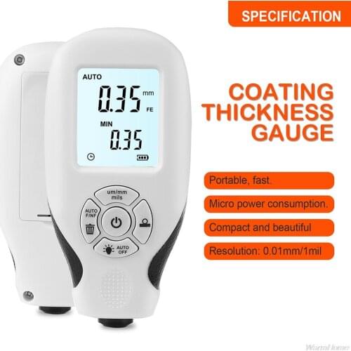 HW300 Digital Coating Thickness Gauge 0.01mm 1mil Thickness Meter with Backlight LCD Display Calibration Function