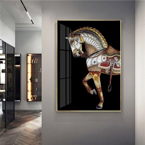 Canvas Painting Wall Art HD Golden And Black Horse Posters Home Decor Living Room Nordic Modern Creativity Animal Print Picture