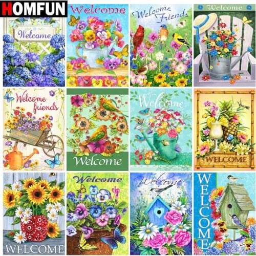 HOMFUN Rhinestone Painting Crystal Decor Diy Diamond Painting "Text flower bird" 3D Cross Stitch Pattern Diamond Embroidery