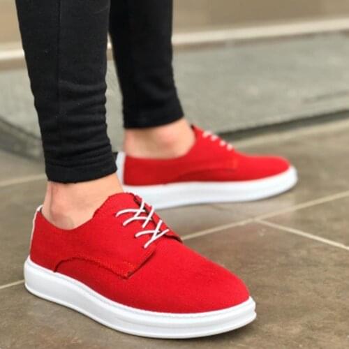 BA0003 Laced Classic Sports Linen Red White High Outsole Casual Male Shoes Fashionable Design Custom Production Made In Turkey İndirimde