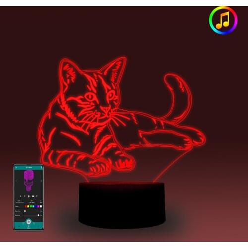 Cat 3D Illusion Lamp LED LIGHT Music Sync Night Light Bedroom Decoration Birthday Gift For Kids