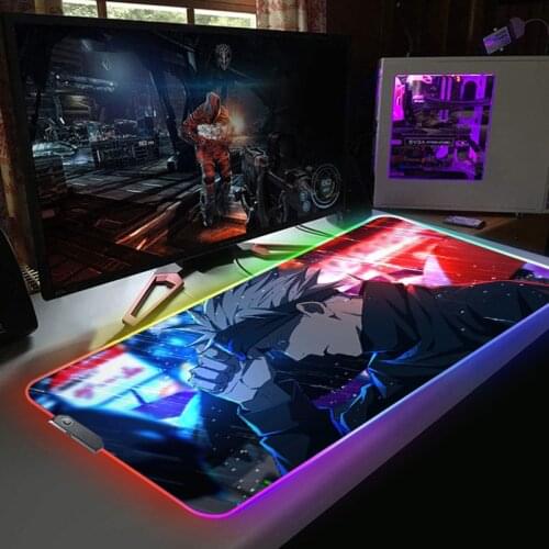 Jujutsu Kaisen Mouse Pad RGB Gaming Computer Speed Mausepad For Office Carpet Backlight Keyboard Hot Gamer Mats Pc LED Light Mat