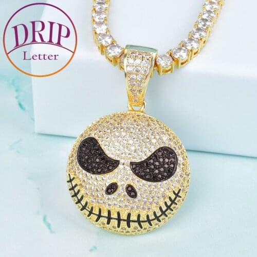 Character Face Round Pendant Necklace Free Gold Color Cuban Chain AAA Cubic Zircon Mens Hip Hop Jewelry For Men