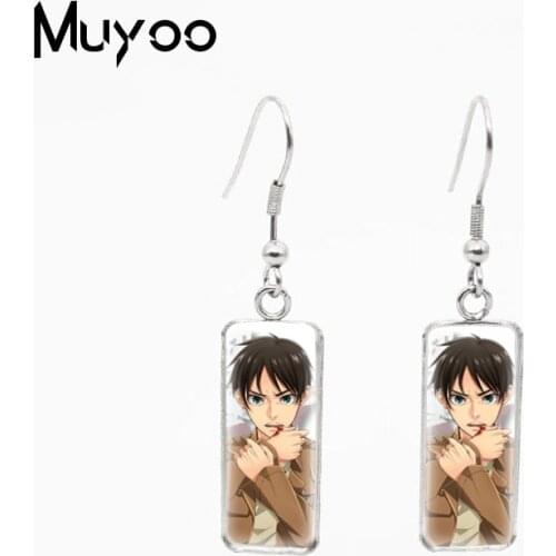 2021 New Arrival Attack on Titanic Anime Characters Handcraft Jewelry Glass Cabochon Rectangle Fish Hook Earrings