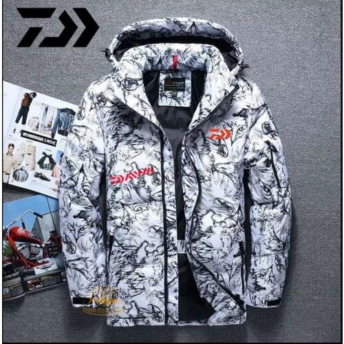 Daiwa White Duck Down Coat Jacket Thick High Quality Snow Parkas Male Warm Fishing Cotton Clothing Winter Down Jacket Overcoat