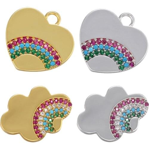 ZHUKOU Cloud heart Rainbow Pendant CZ Crystal charms for Women Handmade Necklace Jewelry Accessories Supply Wholesale VD977