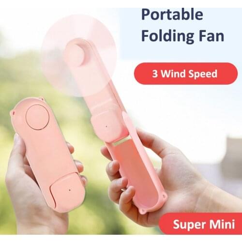 Portable Mini Fan Folding Handy Usb Rechargeable Cooling Ventilator HandHeld Travel Pocket Size
