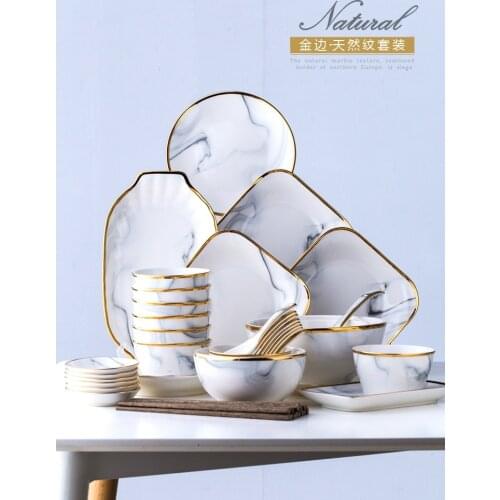 Christmas Bowl dish set Nordic wind ceramics Phnom Penh marble tableware set bowl soup dishes and dishes for household use