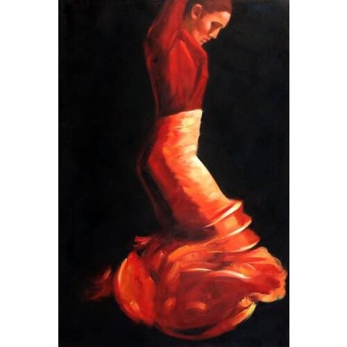 Hand Painted Flamenco Oil Painting Flamenco IV by Mark Bennett Arts Figure Painting for Living Room Decorative Art Vertical