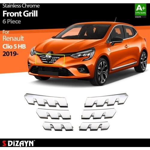 For Renault Clio 5 Chrome Front Grill Stainless Steel 6 Pcs Exterior Car Accessories Parts Auto Products Stickers Styling