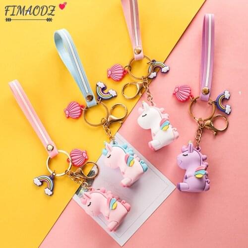 FIMAODZ Silicone Unicorn Doll Key Chain Rainbow Sea Shell Pendant Key Chain for Women Kids Cartoon Animal Horse Keyring