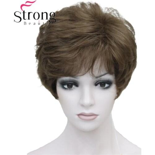 StrongBeauty Shag Style Synthetic Wigs Short Wavy Layered Dark Auburn Custom Wig For African American
