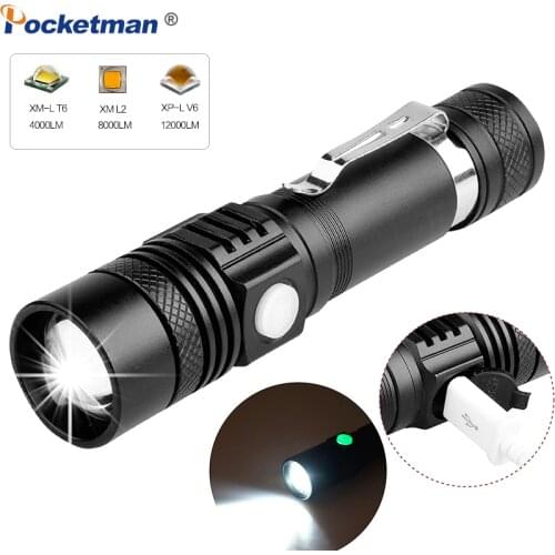 5000LM Super Bright Led flashlight USB linterna led torch T6/L2/V6 Power Tips Zoomable Bicycle Light 18650 Rechargeable