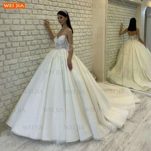 Luxury Off Shoulder Wedding Dresses Lace Up 2021 Trouwjurk Appliqued Beaded Ball Gown Bride Dress Custom Made Robe De Mariee New